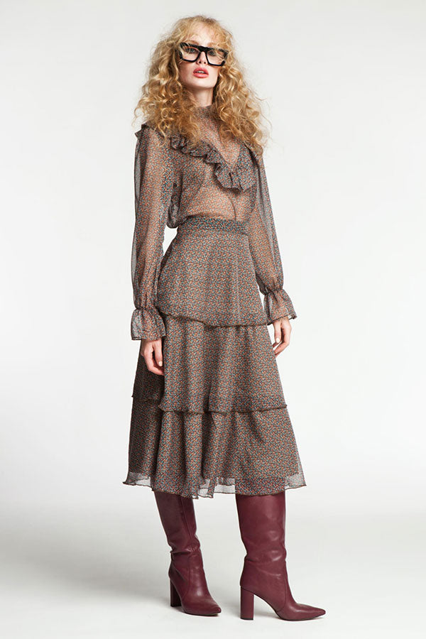 Φλοράλ Φούστα με Βολάν