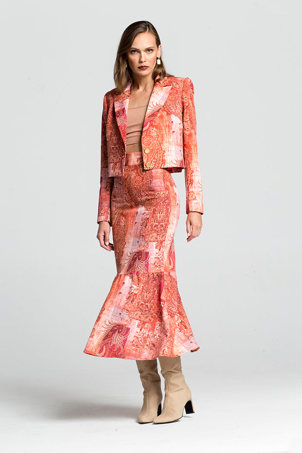 Pleated Midi Skirt with Lahouri Pattern