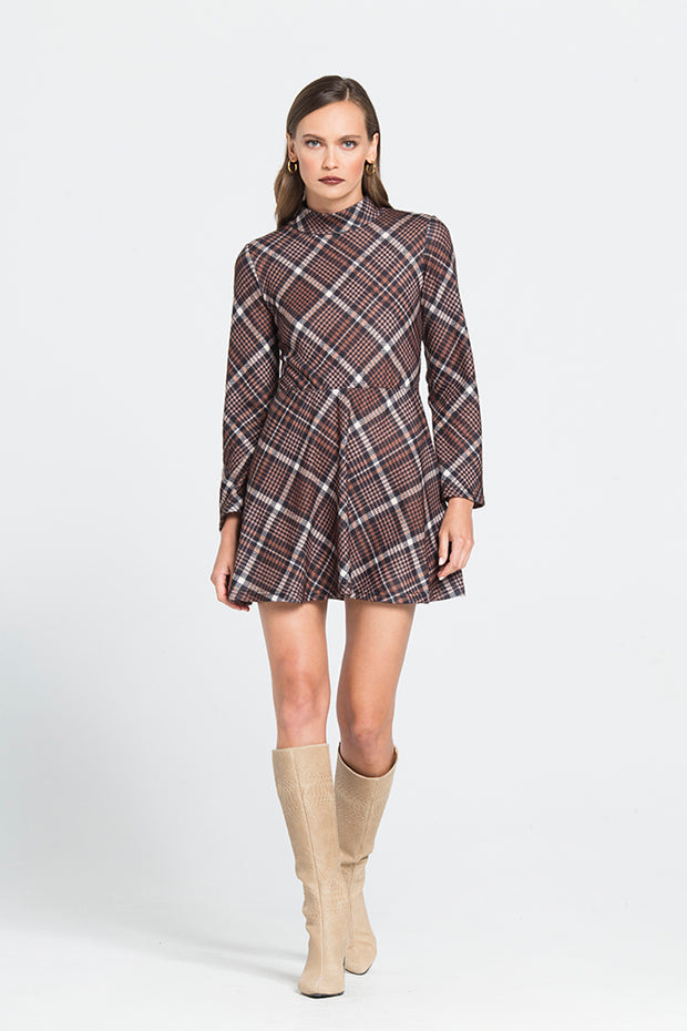 Checked Turtleneck Dress