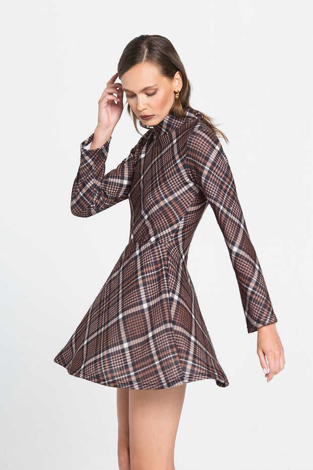 Checked Turtleneck Dress