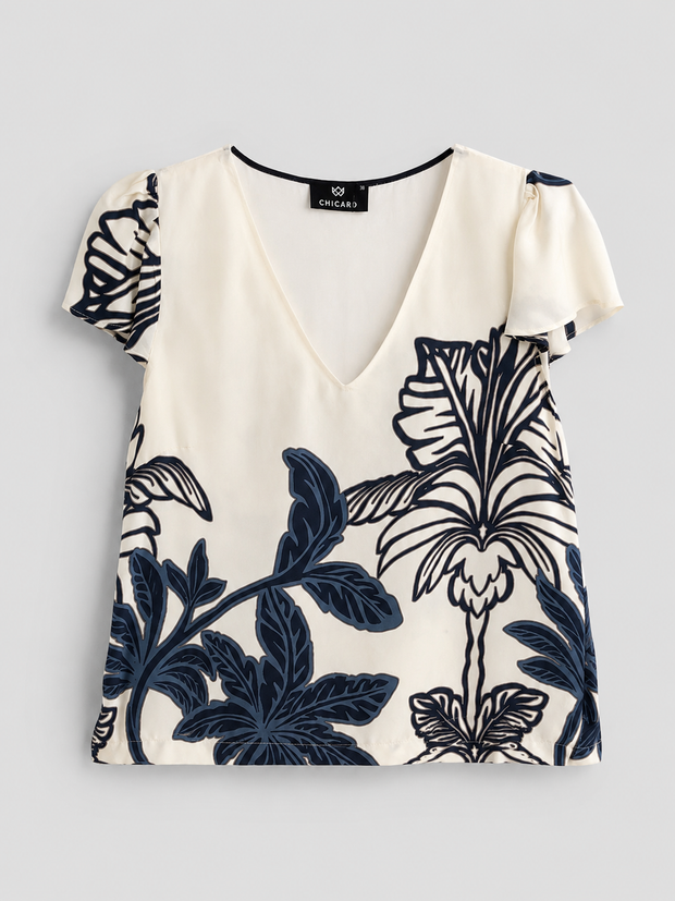 Blouse satin viscose with flower