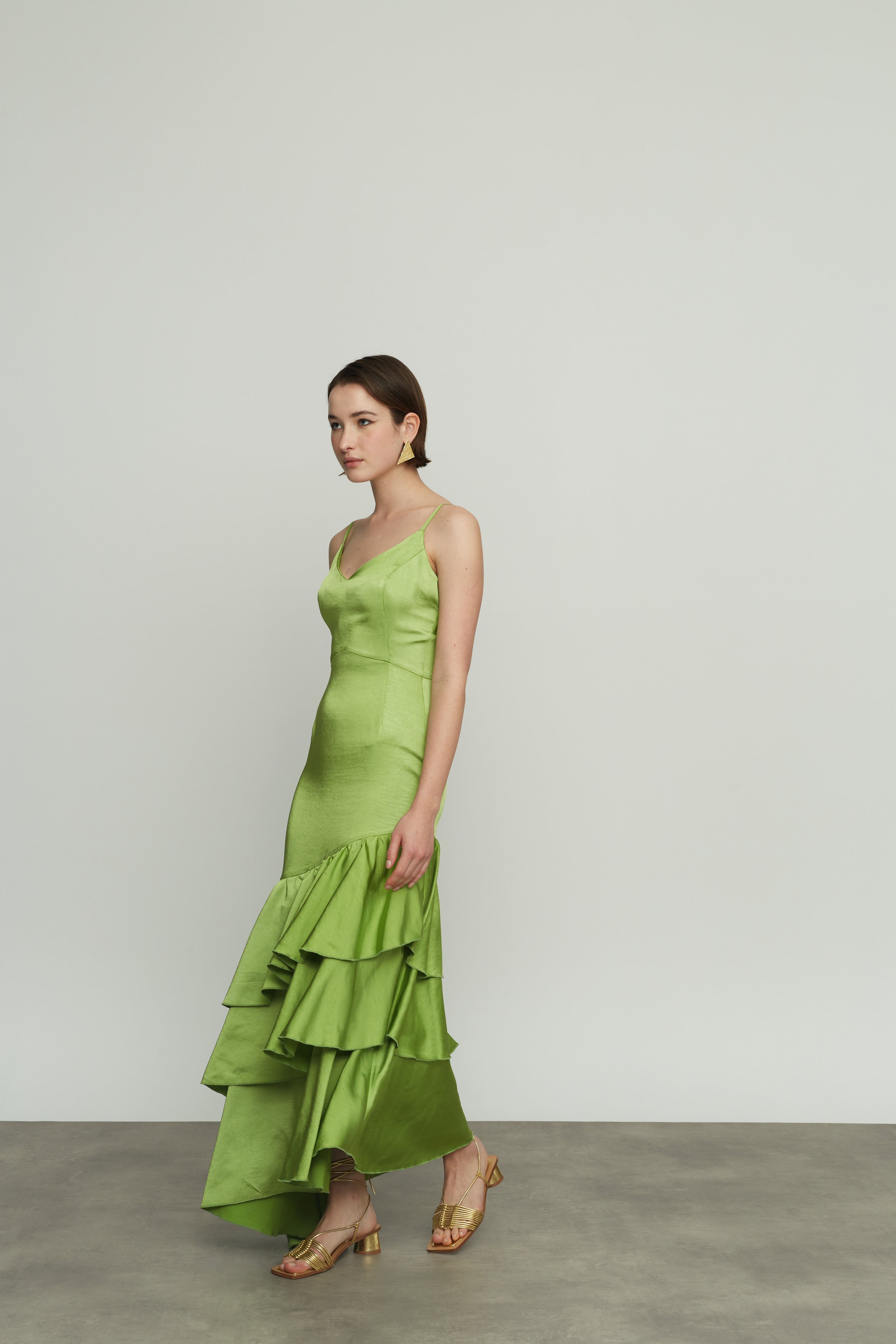 Long Dress with Ruffles and Thin Straps