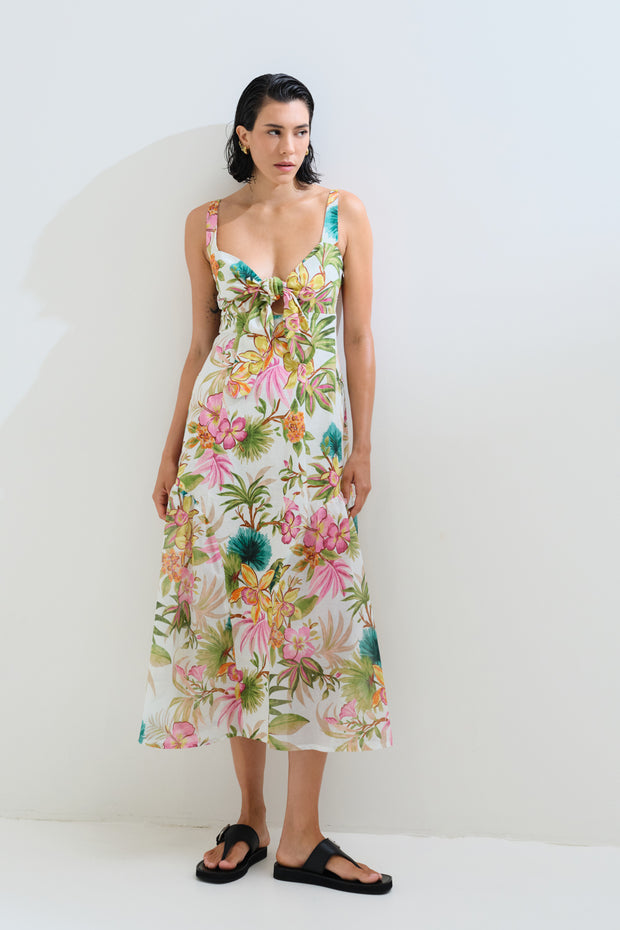 Φόρεμα λινό φλοράλ