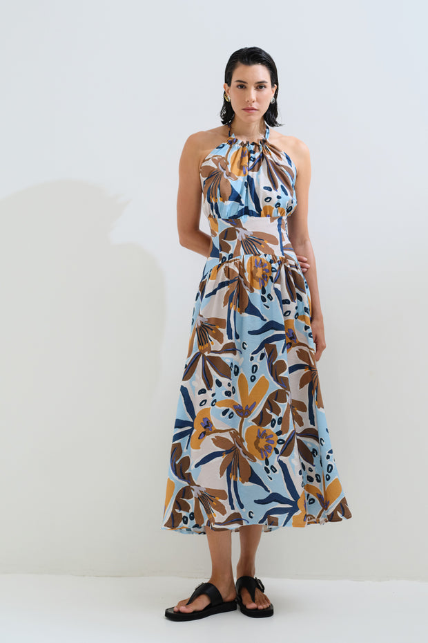 Printed dress ties neck and back