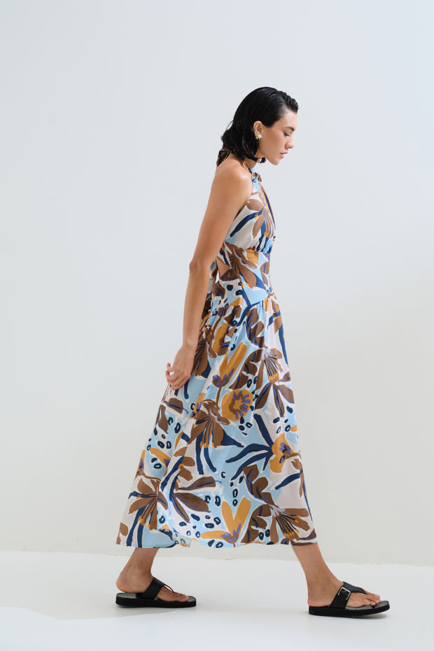 Printed dress ties neck and back