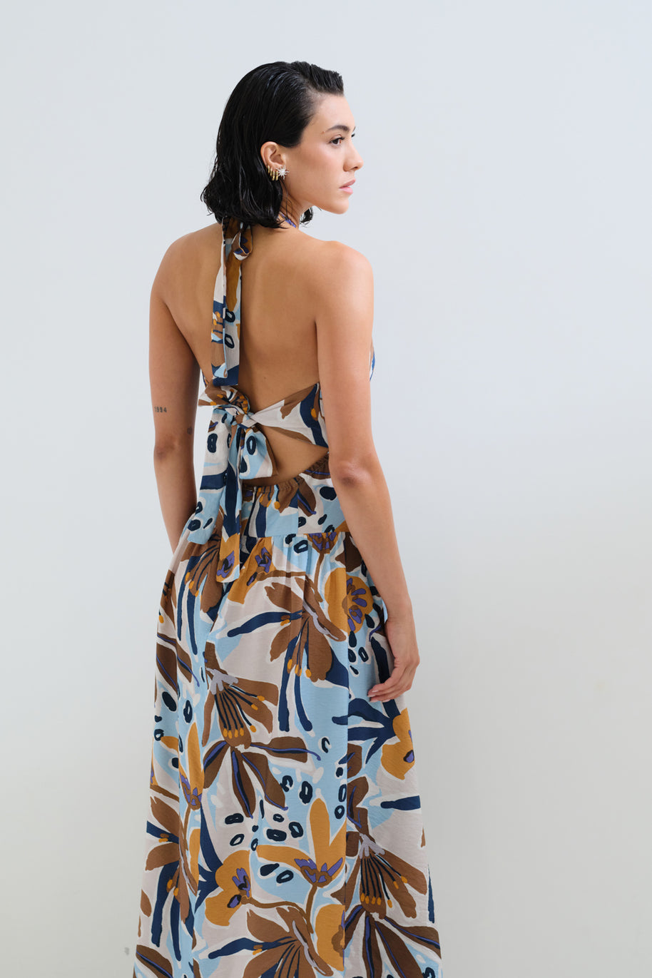 Printed dress ties neck and back