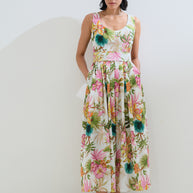 Linen pleated floral dress 