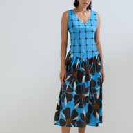 Plaid floral sleeveless dress
