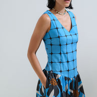 Plaid floral sleeveless dress