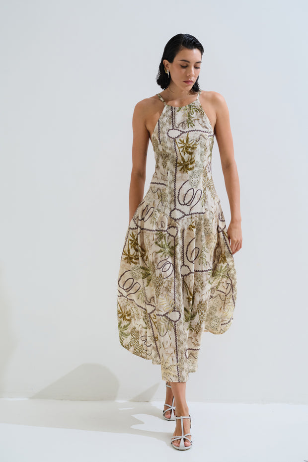 Printed dress midi open back