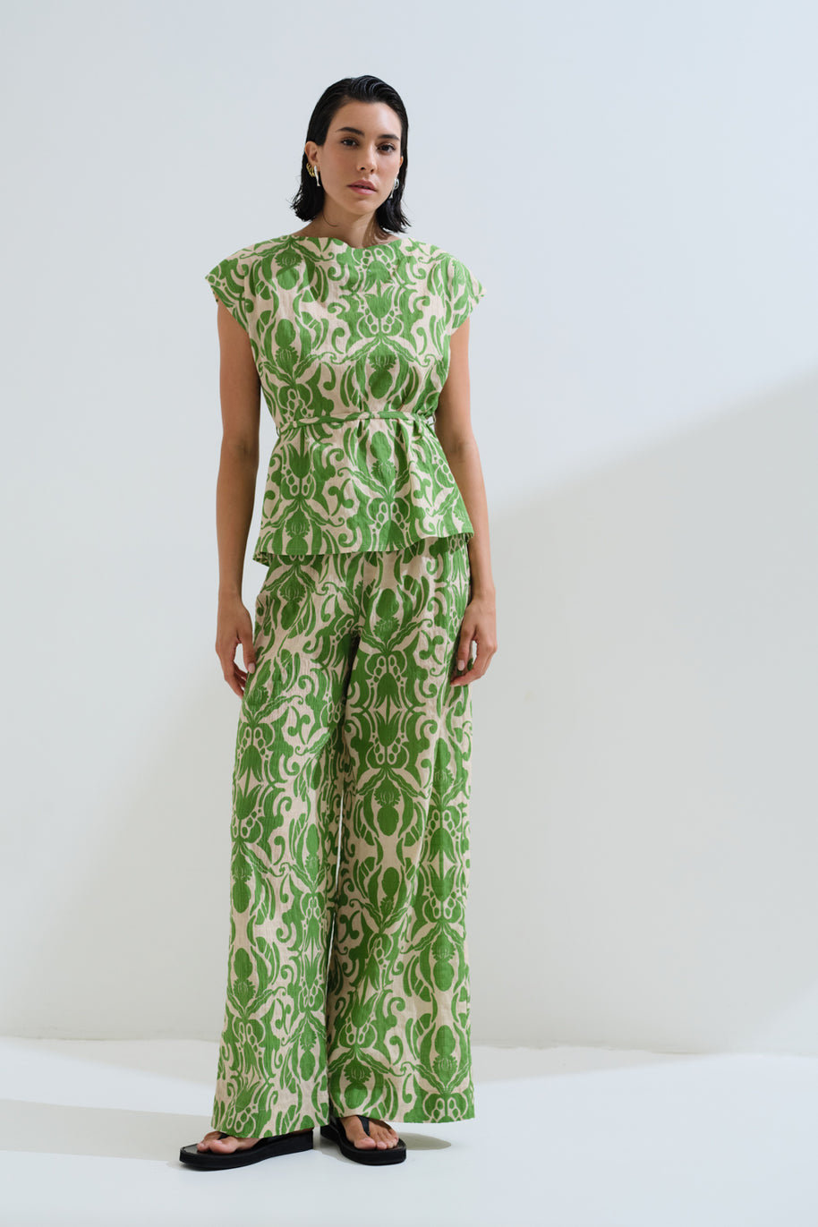 Printed blouse with matching belt