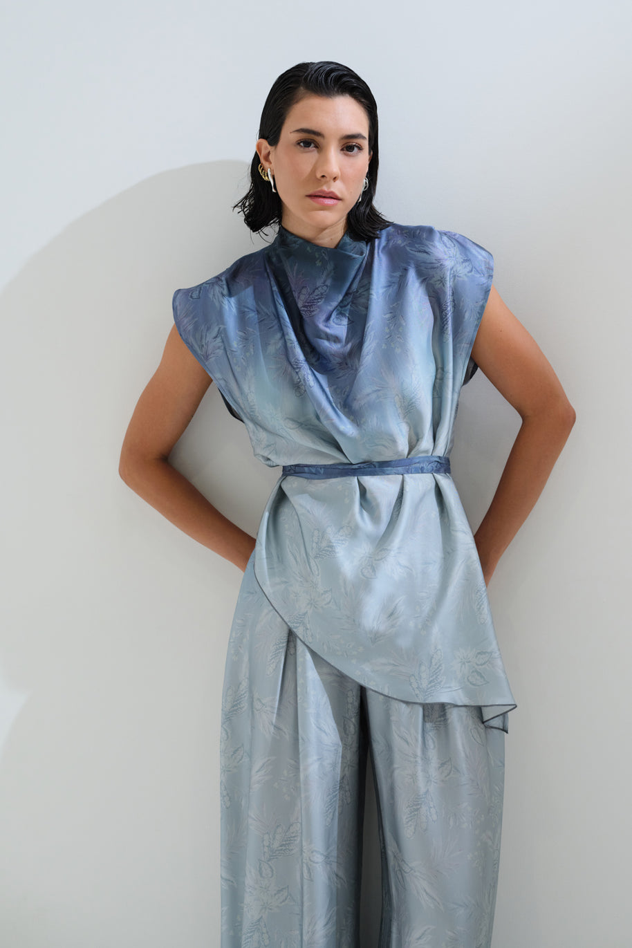 Asymmetric drape blouse