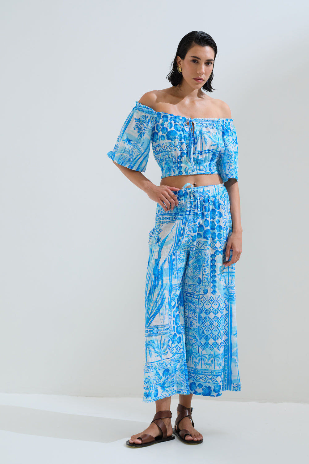 Crop top off-shoulders shell print