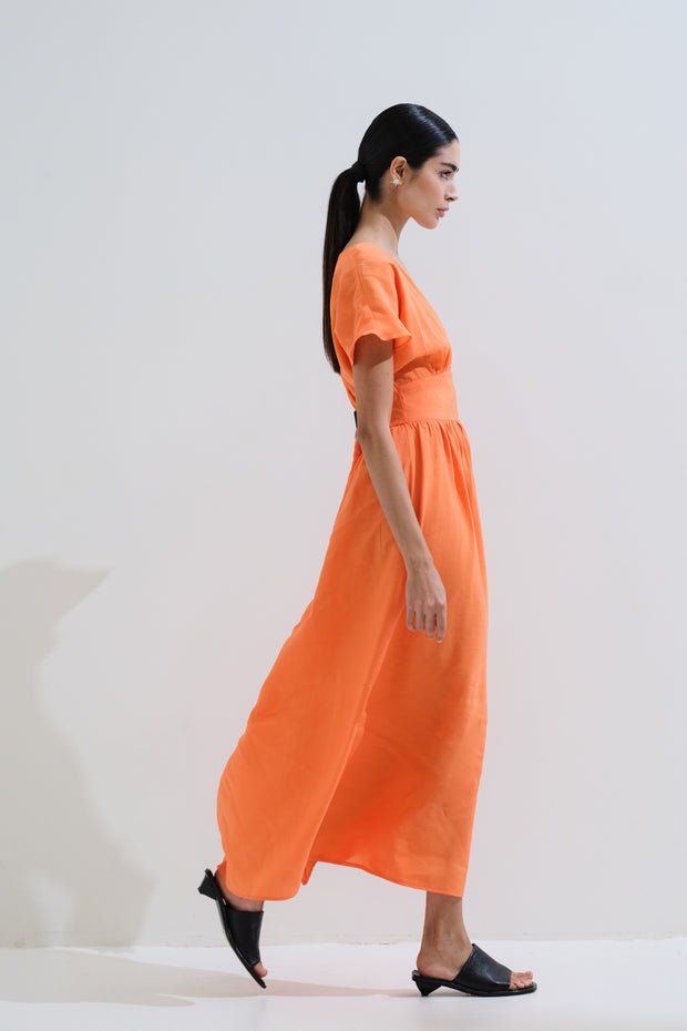 Midi dress with short sleeve