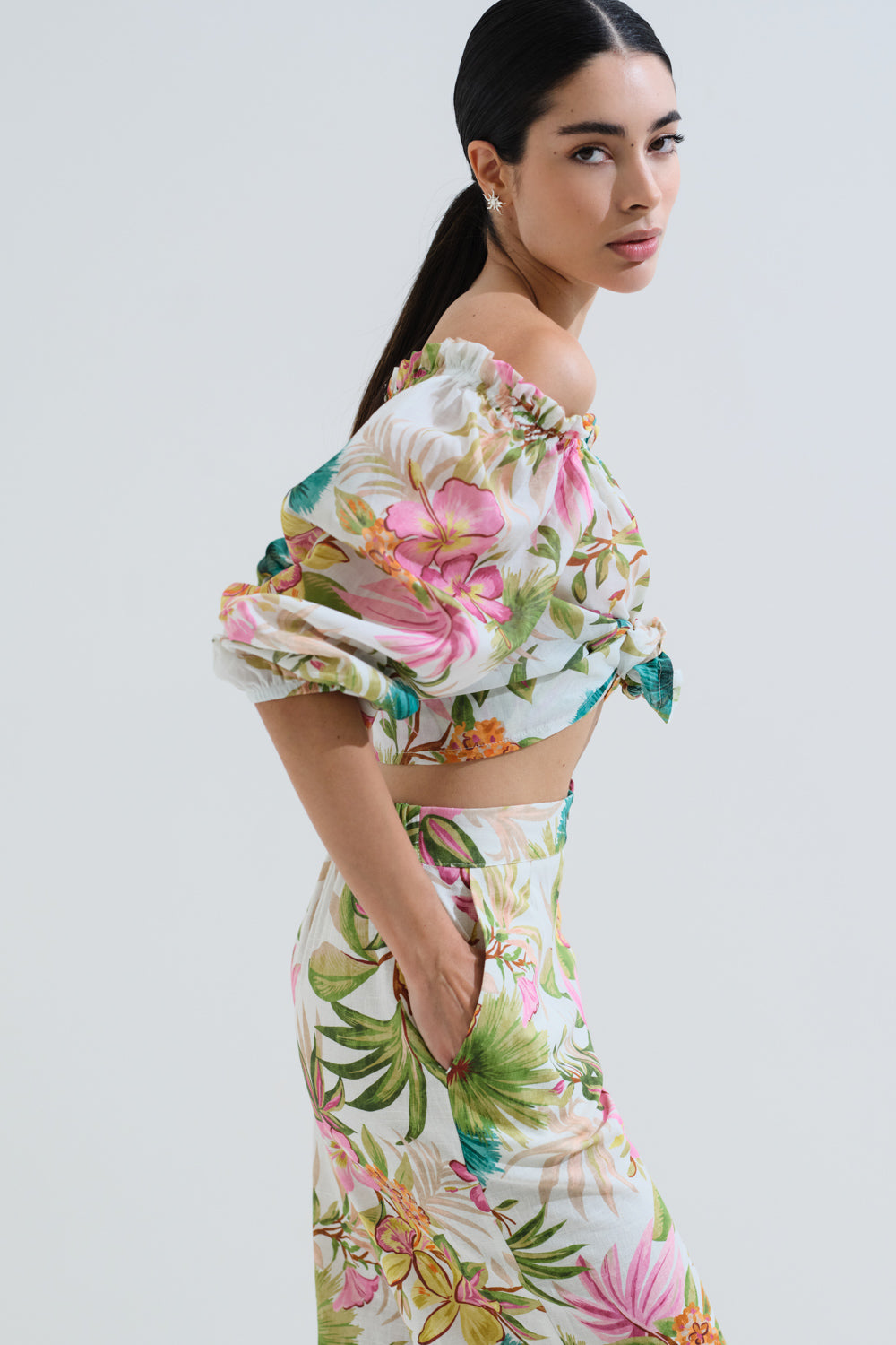 Παντελόνι λινό φλοράλ