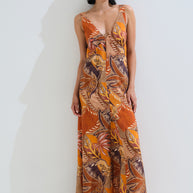 Φόρεμα εμπριμέ με δέσιμο πίσω