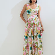 Linen pleated floral dress 