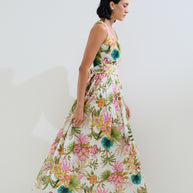 Linen pleated floral dress 