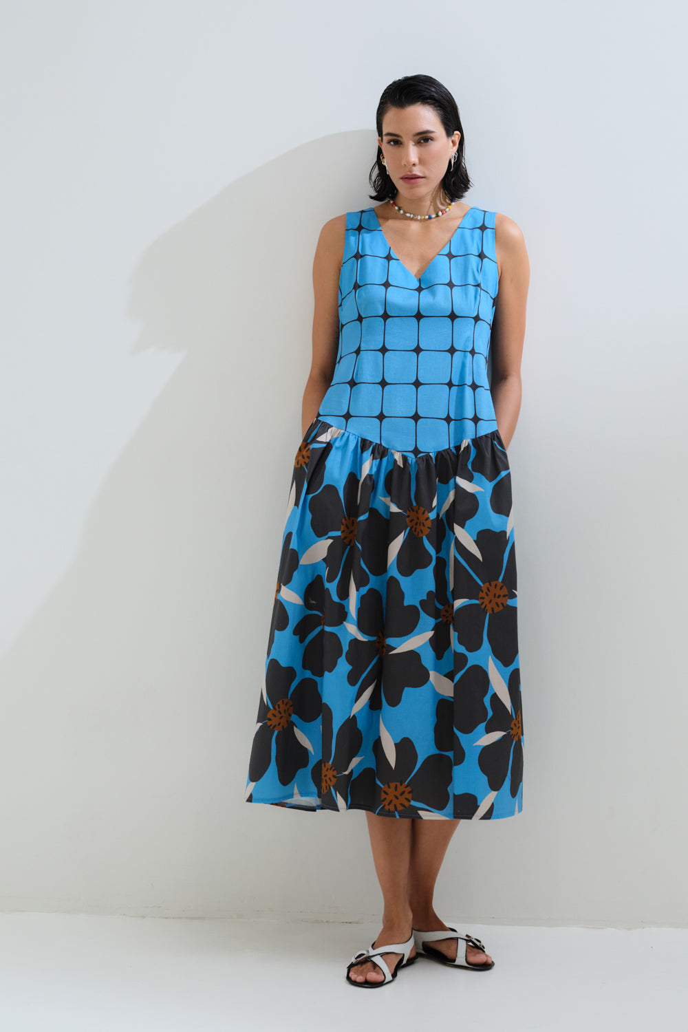 Plaid floral sleeveless dress