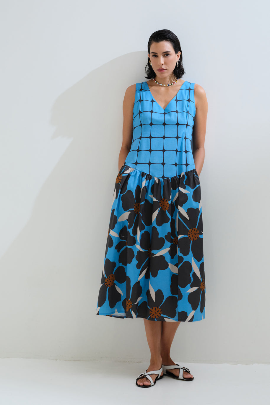 Plaid floral sleeveless dress