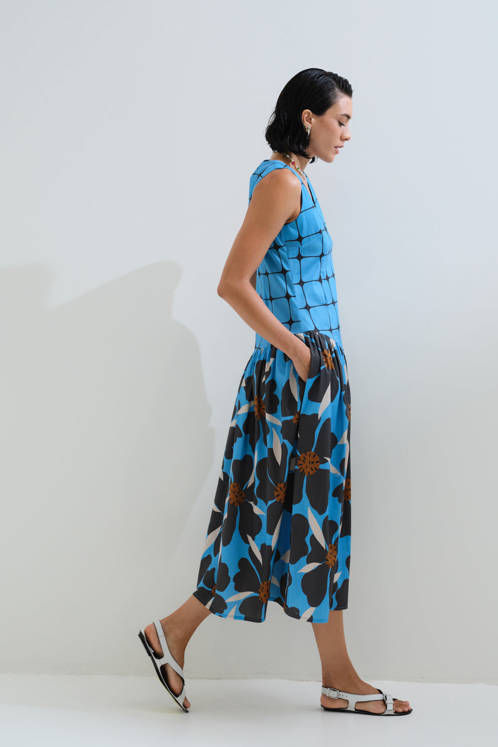 Plaid floral sleeveless dress