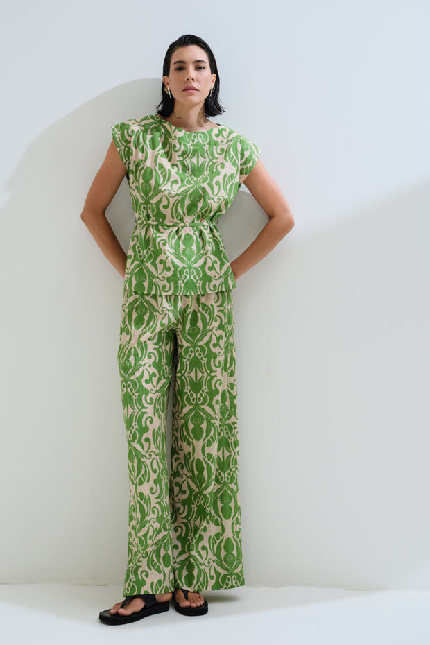 Παντελόνι εμπριμέ πράσινο