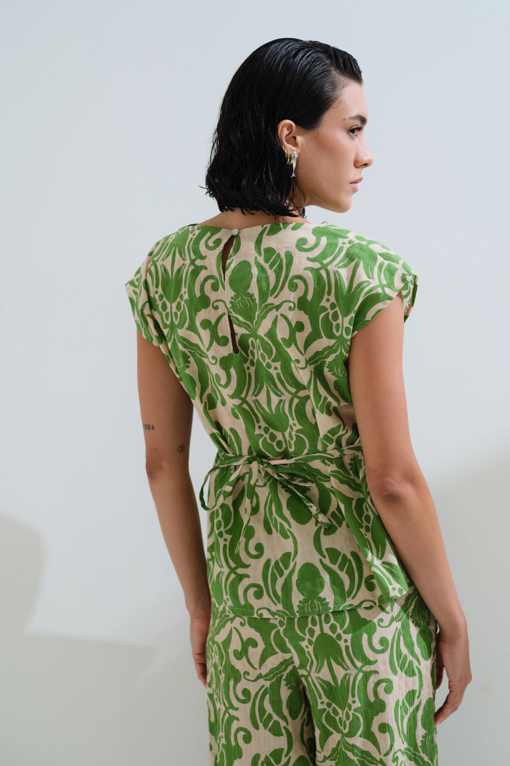 Printed blouse with matching belt