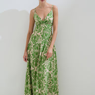 Printed green dress back bow