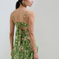 Printed green dress back bow