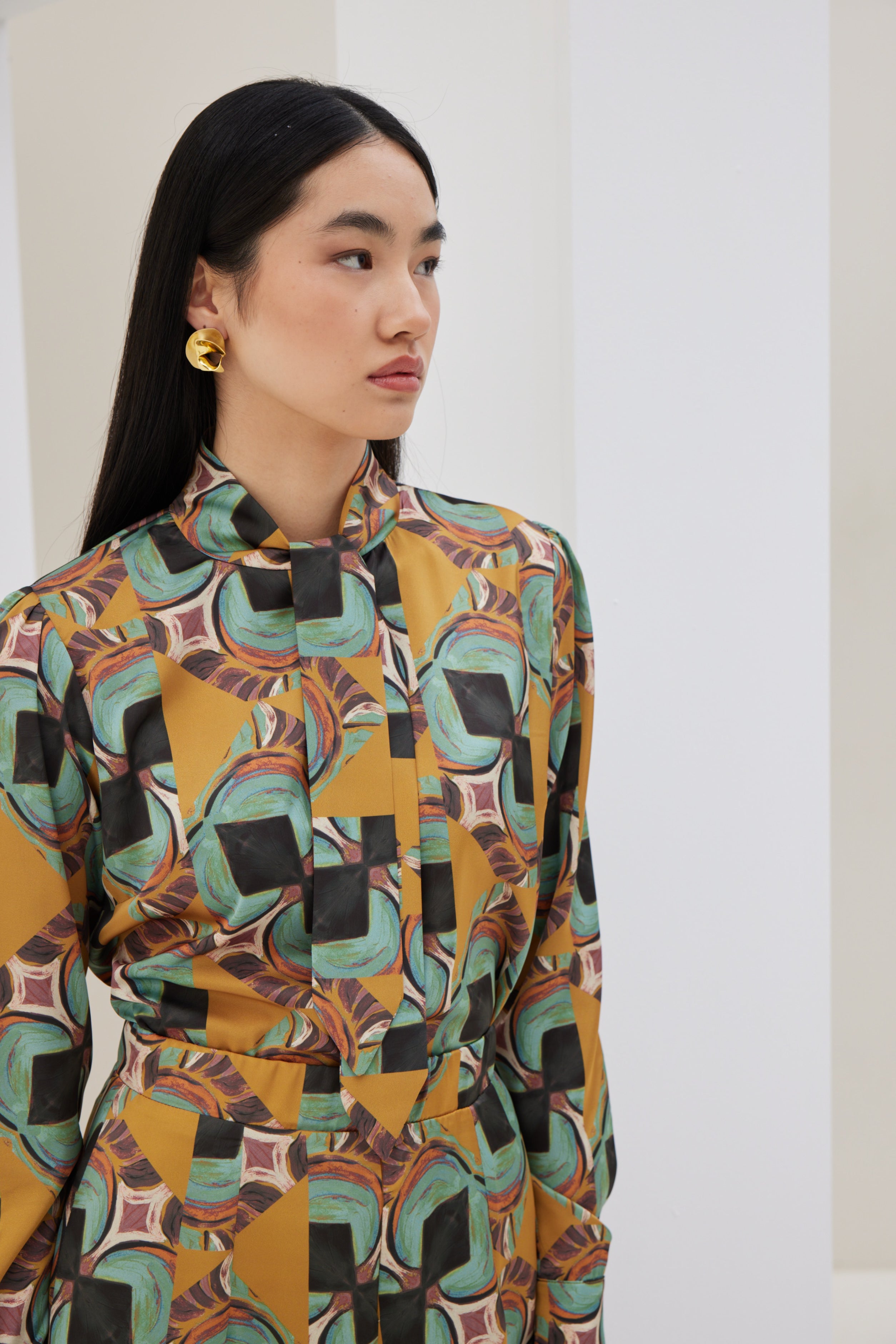 Patterned Scarf Shirt