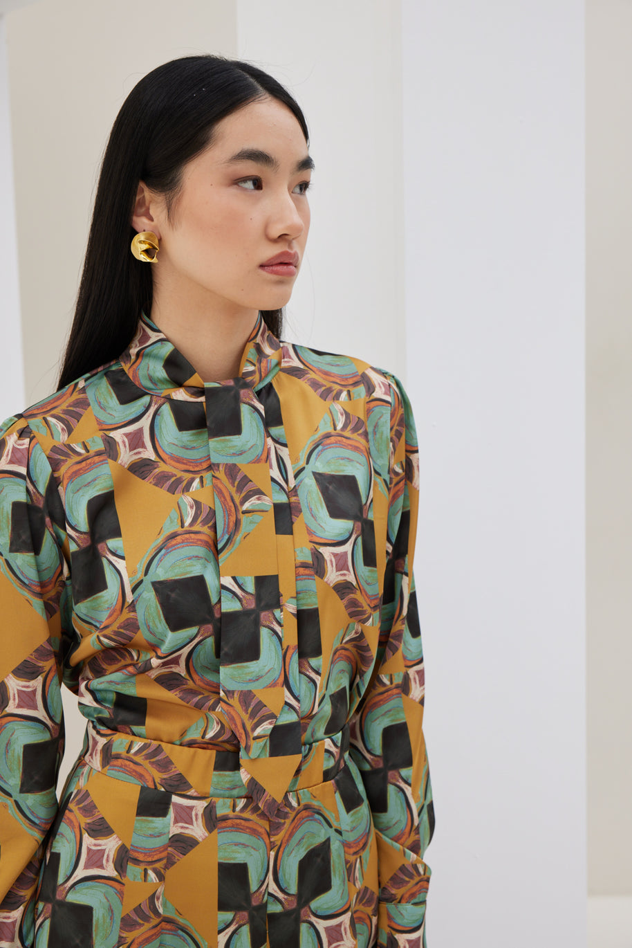 Patterned Scarf Shirt
