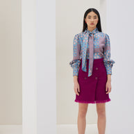 Patterned Blouse with Scarf
