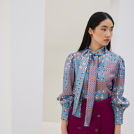 Patterned Blouse with Scarf
