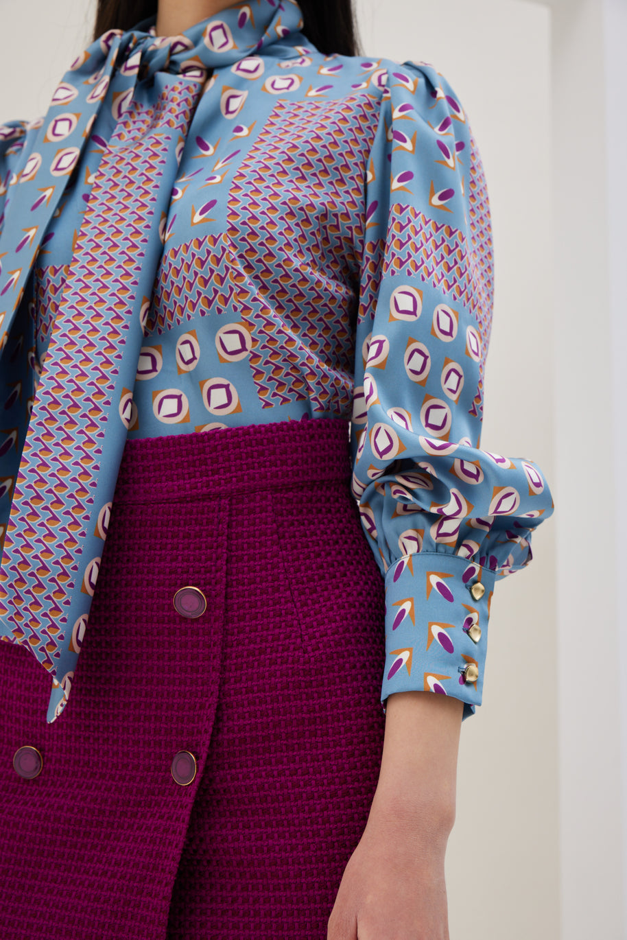 Patterned Blouse with Scarf