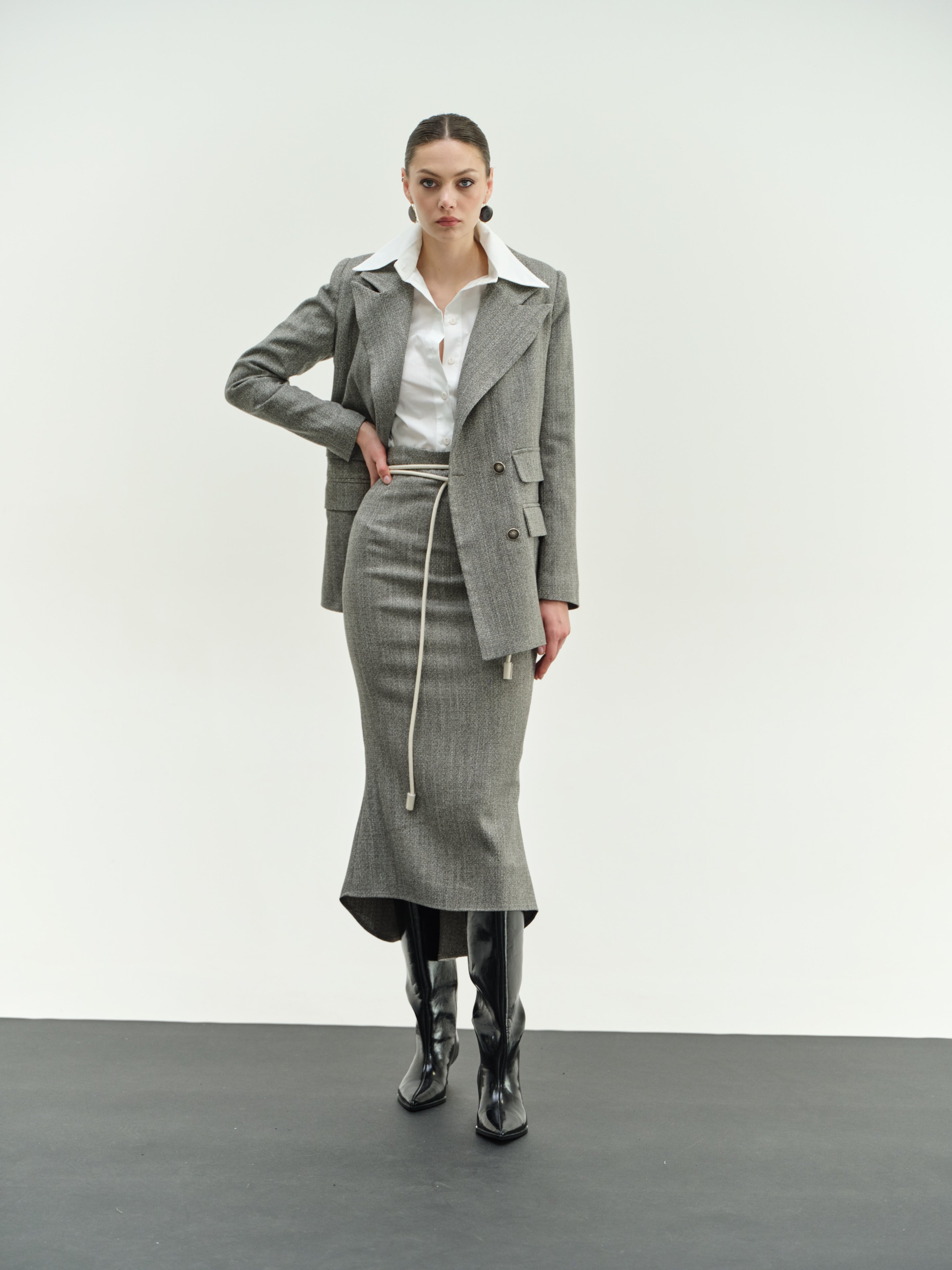 Herringbone Midi Skirt