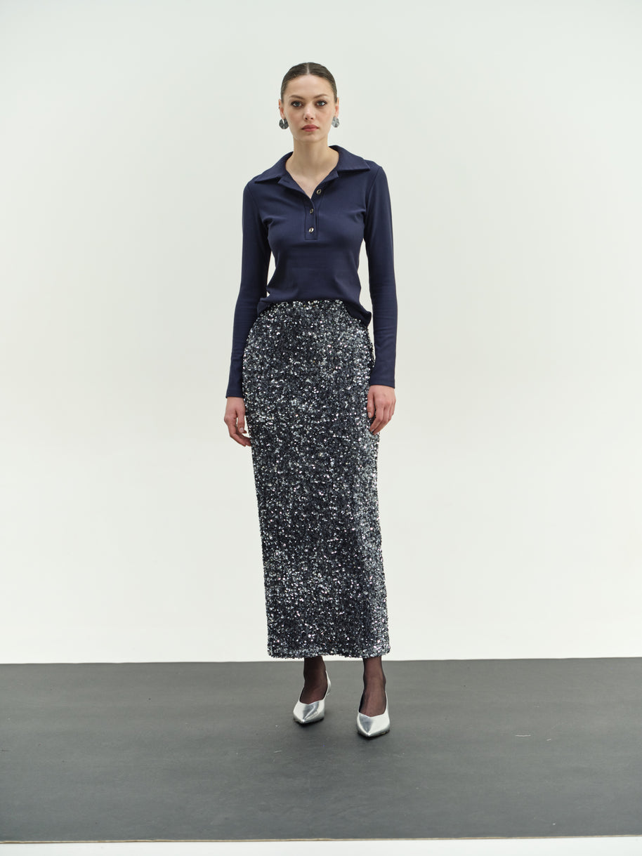 sequin midi skirt