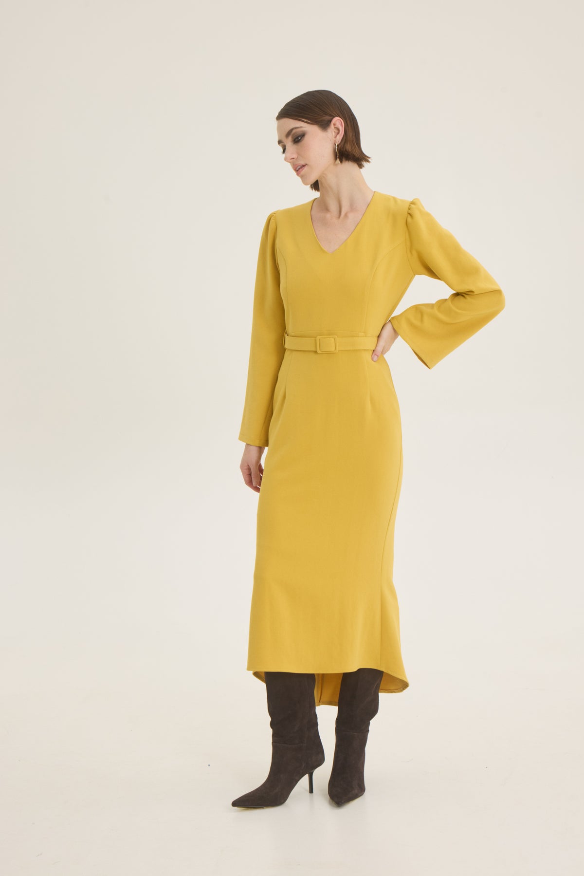 Belted crepe dress