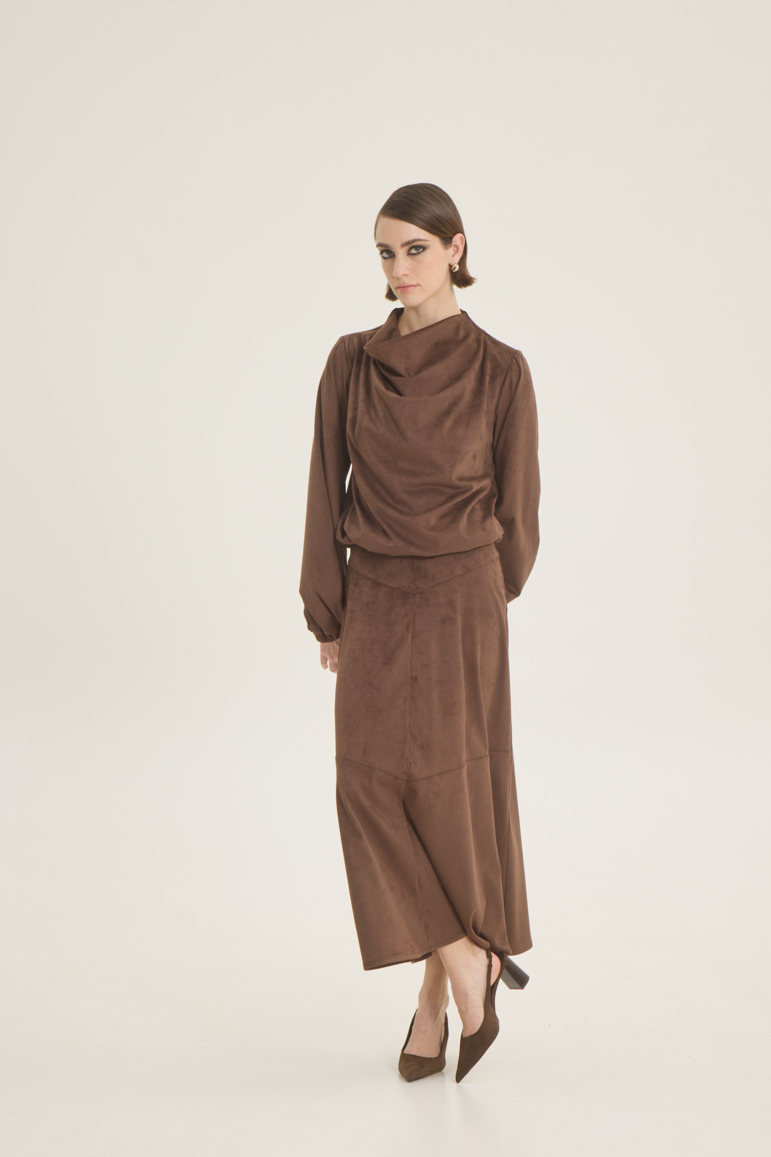 Suede midi skirt