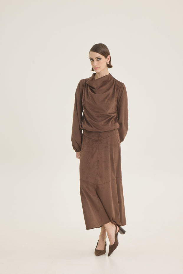 Suede midi skirt