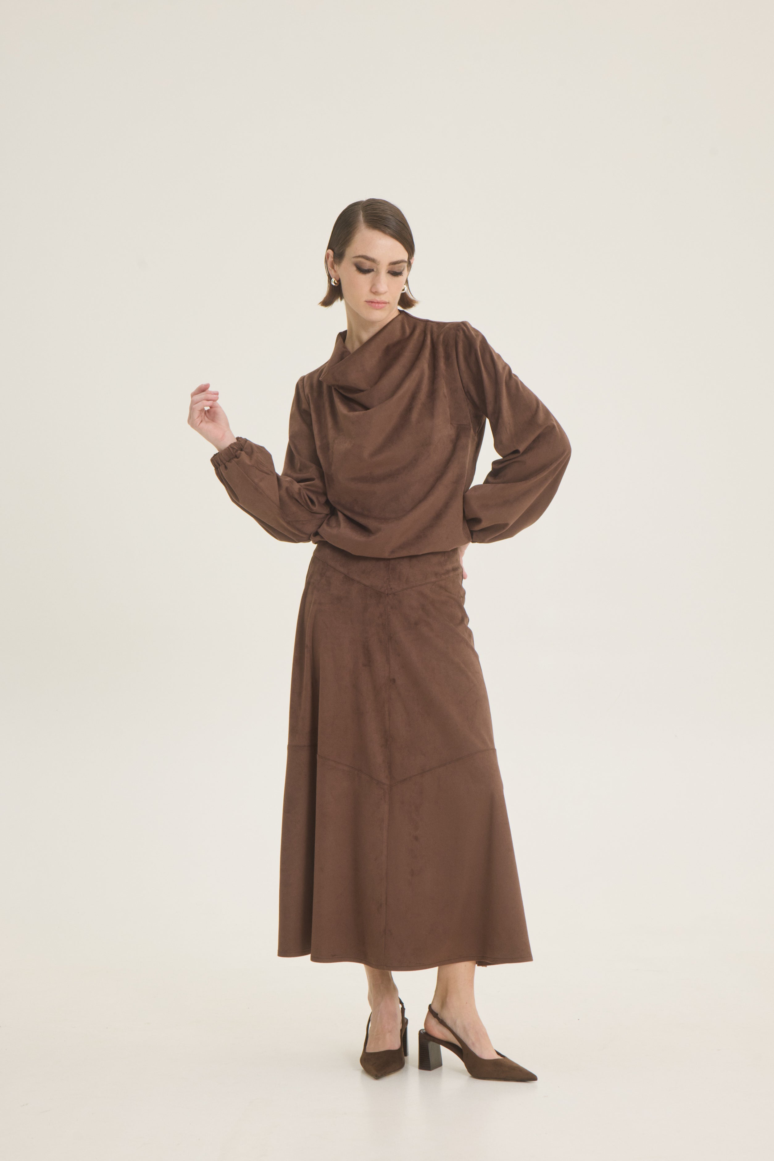 Suede midi skirt