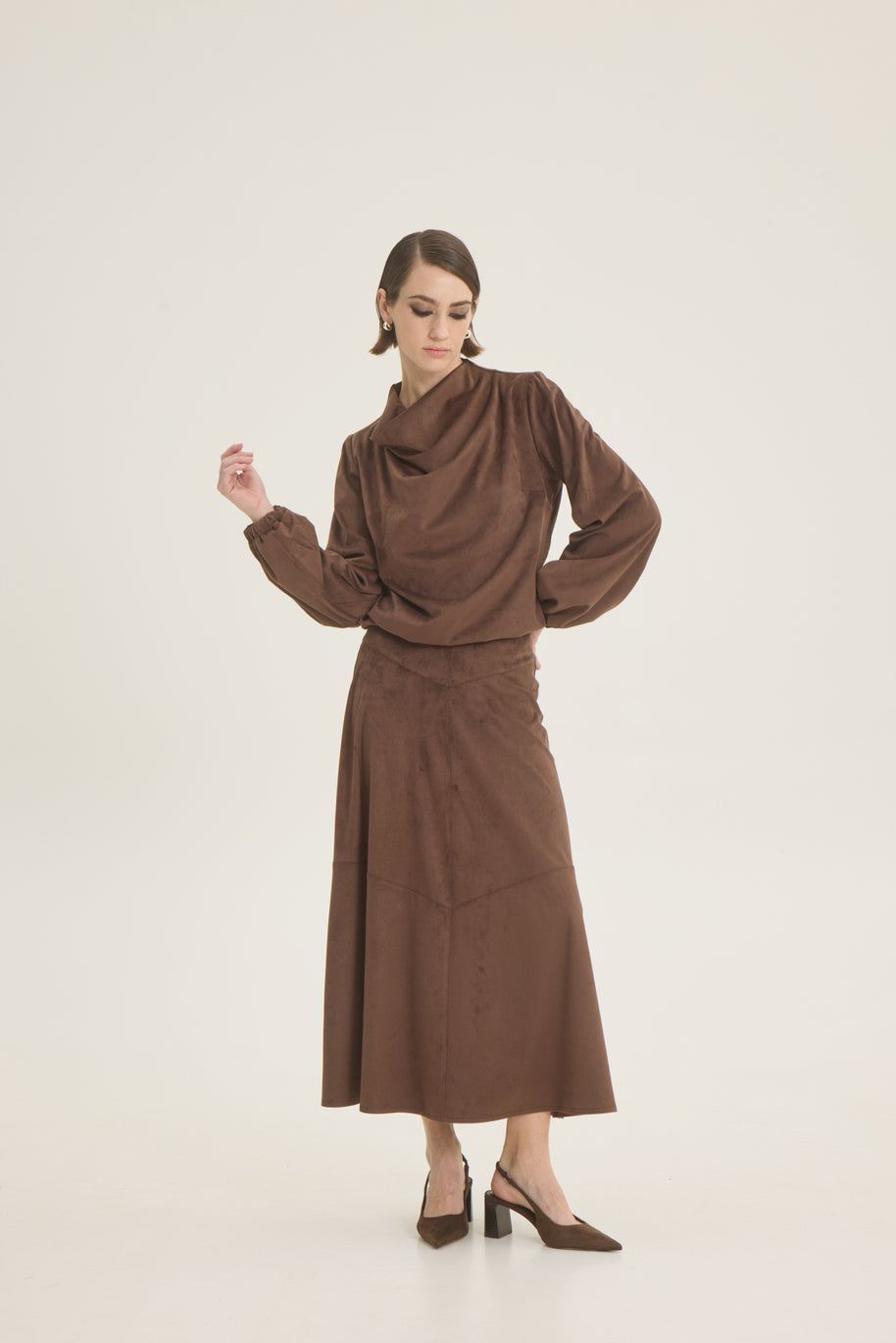 Suede midi skirt