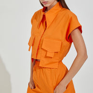 Crop Πουκάμισο με Μακριές Τσέπες