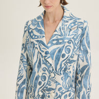 Double waisted printed jean jacket