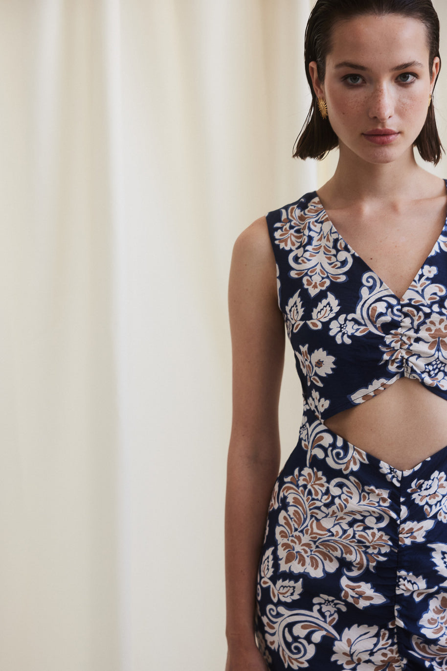 Printed Dress with Front Opening