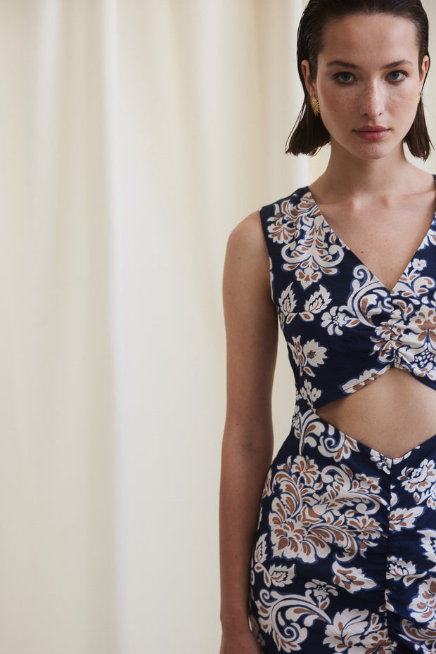 Printed Dress with Front Opening