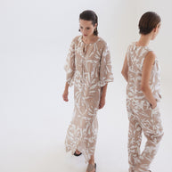 Long Dress with Sleeves Beige White