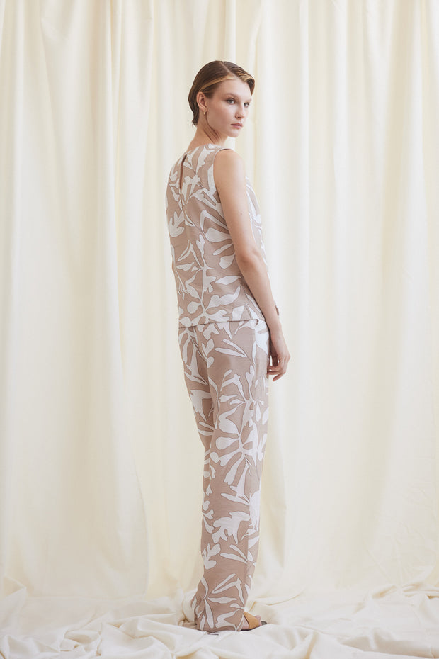 Beige Floral Pants