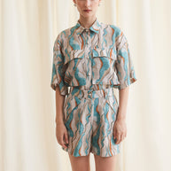 Patterned Shirt Light Blue Beige