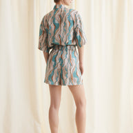 Patterned Shirt Light Blue Beige