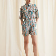 Patterned Shirt Light Blue Beige